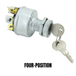 Three Moto Iron® metal ignition switches, including the Moto Iron Universal Ignition Switch, are arranged diagonally on a white background. Each switch displays exposed terminals and comes with attached keys.