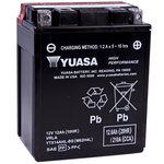 The Yuasa YTX14AHLBS Battery is a black 12V 12Ah AGM motorcycle battery by Yuasa, with charging instructions and caution symbols on the front for safety and reliability.