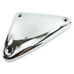 The Mid-USA Chrome Ignition Module Cover for 1982-2003 Harley-Davidson Sportster features three screw holes at each corner, making it an ideal OE replacement, shown here against a white background.