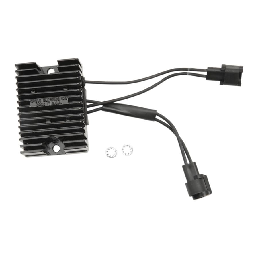 The Rectifying Regulator CE-211 2007-2008 Harley-Davidson XL Models by Cycle Electric is a black power supply designed specifically for Harley-Davidson Sportster motorcycles. It functions as a rectifying regulator, ensuring optimal electrical performance.