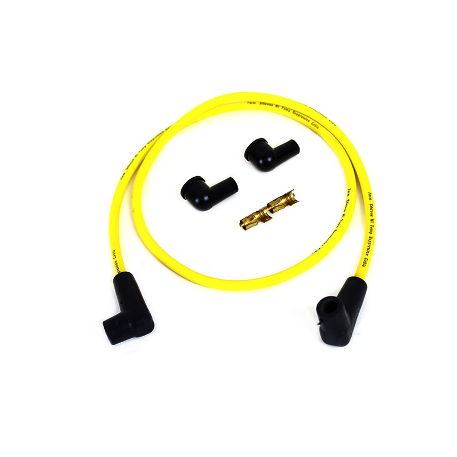 A set of Wyatt Gatling Yellow Suppression Core 7mm Universal Spark Plug Wire Kit - Black Ends.
