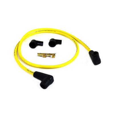 A set of Yellow Suppression Core 7mm Universal Spark Plug Wire Kit - Black Ends by Wyatt Gatling on a white background.