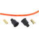 A Wyatt Gatling Orange 7mm Universal Spark Plug Wire Kit - Black Ends consisting of orange and black wires and connectors.