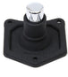 A chrome-plated Moto Iron® Starter Button Bypass Cover for Harley-Davidson 1991-2022, with a round tip on a rectangular base and three screws—its sleek, robust design echoes the look of a Harley starter button.