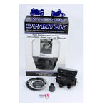 An Dual-Fire Ignition Kit for Harley Davidson Big Twin, Dyna, and Sportster models and accessories including a bracket, electrical connector, and various mounting hardware on a white background are components of the Dynatek ignition systems.