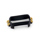 Koso Instrument Cluster Gasket and Bushing Kit for Harley-Davidson Softail 2018-2024 with Digital Gauge, includes a black rectangular bracket with three mounting holes, four brass inserts, and a rubber gasket on a white background.