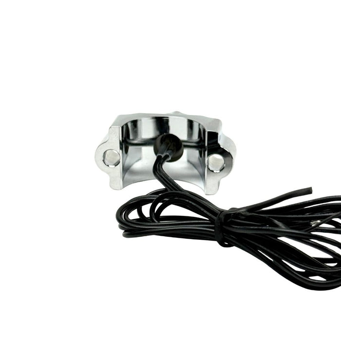 Four Moto Iron® Brake/Clutch Mounted Switches and black handlebar switch housings are arranged diagonally on a white background.