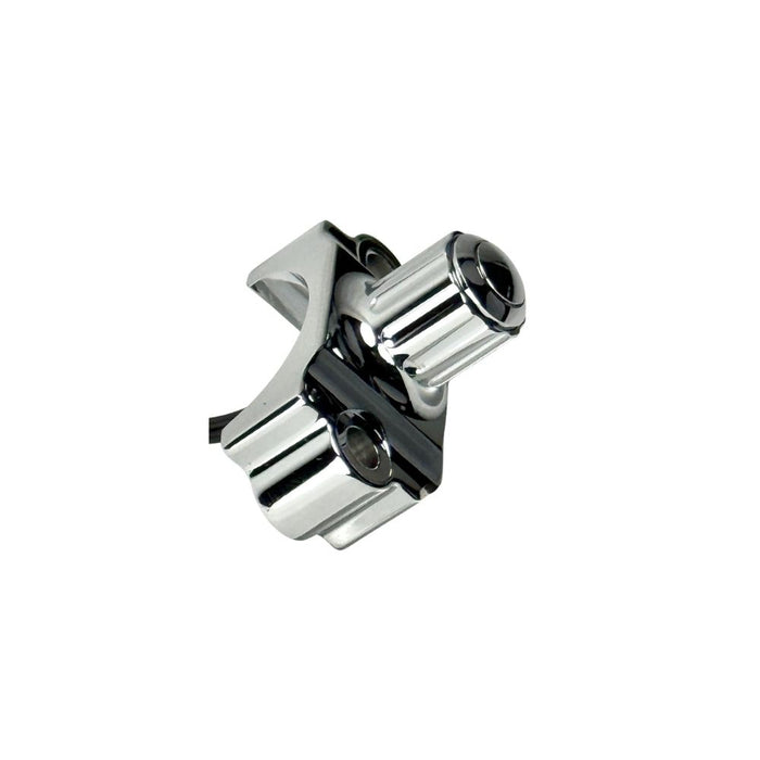 Four Moto Iron® Brake/Clutch Mounted Switches and black handlebar switch housings are arranged diagonally on a white background.