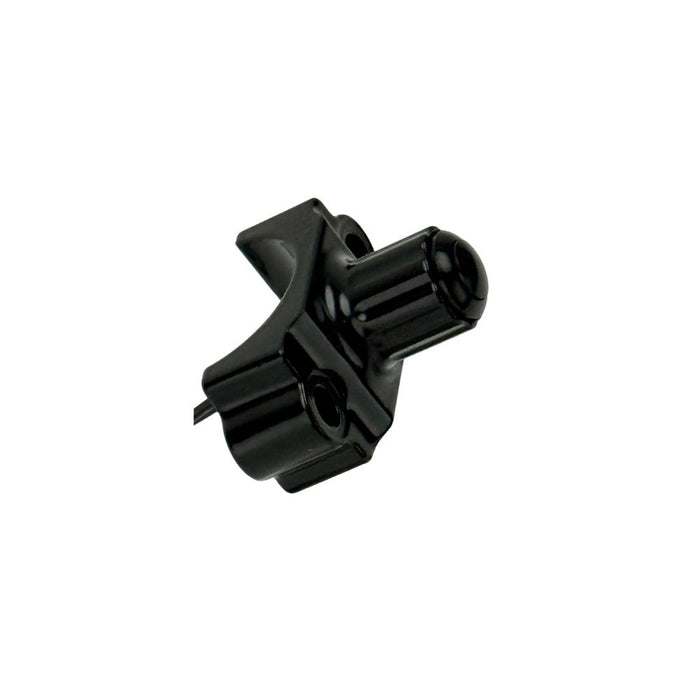 Four Moto Iron® Brake/Clutch Mounted Switches and black handlebar switch housings are arranged diagonally on a white background.