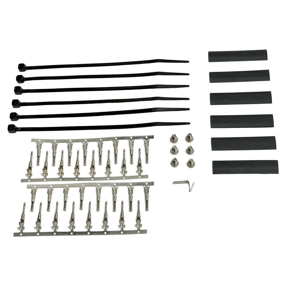 The Moto Iron® 8" Handlebar Wiring Extension Kit with switches for Harley-Davidson 1996-2006 includes wired switches for indicators, horn, lights, start, and run plus multicolored wires—ideal as a handlebar extension.