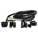 The Moto Iron® 8" Handlebar Wiring Extension Kit with switches for Harley-Davidson 1996-2006 includes wired switches for indicators, horn, lights, start, and run plus multicolored wires—ideal as a handlebar extension.