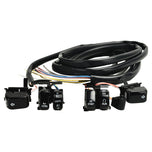 The Moto Iron® 8" Handlebar Wiring Extension Kit with switches for Harley-Davidson 1996-2006 includes wired switches for indicators, horn, lights, start, and run plus multicolored wires—ideal as a handlebar extension.