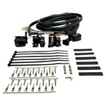 The Moto Iron® 8" Handlebar Wiring Extension Kit with switches for Harley-Davidson 1996-2006 includes wired switches for indicators, horn, lights, start, and run plus multicolored wires—ideal as a handlebar extension.