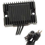 The Drag Specialties Voltage Regulator for 1994-2003 Harley-Davidson Sportster, featuring cooling fins and three plug-connected wires, is shown in black on a white background.