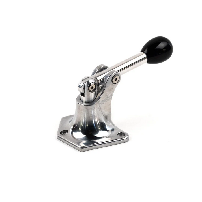 The Prism Supply Quick Stick Start Lever 2.0, a metal solenoid actuator with a black handle and silver base, is designed for Harley-Davidson motorcycles. Shown here against a white background.