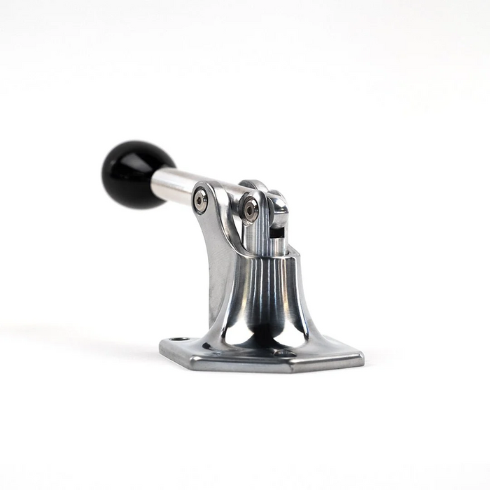 The Prism Supply Quick Stick Start Lever 2.0, a metal solenoid actuator with a black handle and silver base, is designed for Harley-Davidson motorcycles. Shown here against a white background.