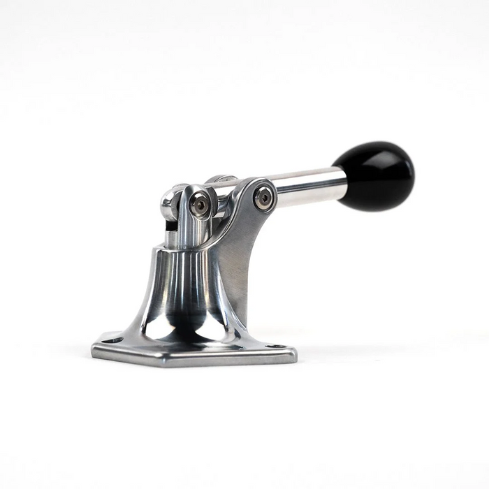 The Prism Supply Quick Stick Start Lever 2.0, a metal solenoid actuator with a black handle and silver base, is designed for Harley-Davidson motorcycles. Shown here against a white background.