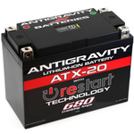 Three AntiGravity RE-START Series Lithium Batteries are displayed in a staggered arrangement on a white background. Each lightweight LiFePO4 battery features innovative RE-START technology for enhanced performance and reliability.