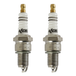 Four Accel Spark Plugs for Harley-Davidson Shovelhead and Evolution engines, from the Accel brand, are displayed in two pairs on a white background, showing noticeable differences in their metal tips.