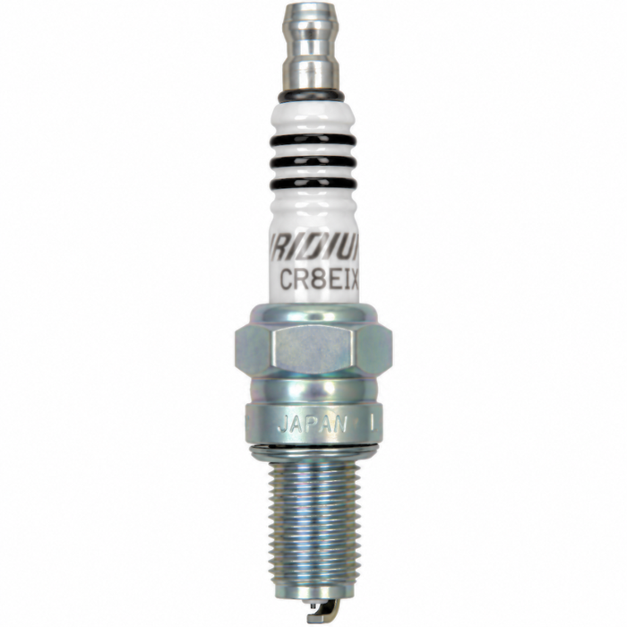 A CR9EB spark plug next to an NGK Spark Plug for Harley-Davidson M8 and XG CR8EIX spark plug.