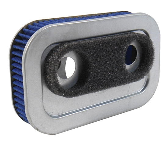 The Mid-USA High Flow Washable Air Cleaner Element, designed for 1988-2003 Harley-Davidson Evolution Sportster models, features a rectangular design with a metal frame and black foam gasket, making it an ideal replacement air filter.