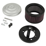 The TC Bros. Air Cleaner for Harley-Davidson Bendix, Zenith, and Keihin Butterfly Carburetors features red pleated fabric and a ribbed silver metal cap. This round cleaner by TC Bros. is shown against a white background.