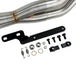 An SP Concepts Lane Splitter Exhaust Sportster 2014-2022 (stainless) motorcycle is parked in a garage.