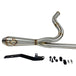 A custom SP Concepts Lane Splitter Exhaust for Harley-Davidson Dyna 1999-2005 lies on a workbench with welded joints; an American flag welding helmet is visible in the background. Stainless construction, ideal for exhaust builds.