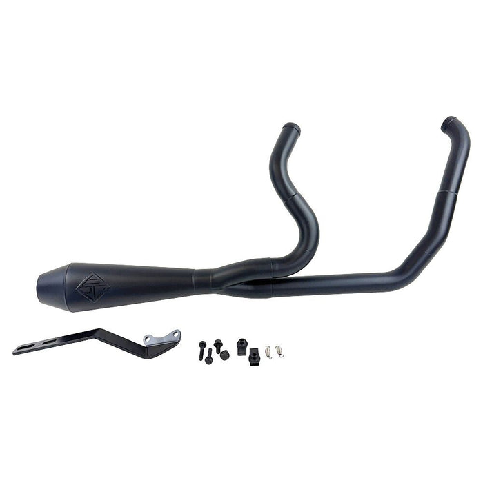A SP Concepts Lane Splitter Exhaust Dyna 1999-2005 (Black) is sitting on a table.
