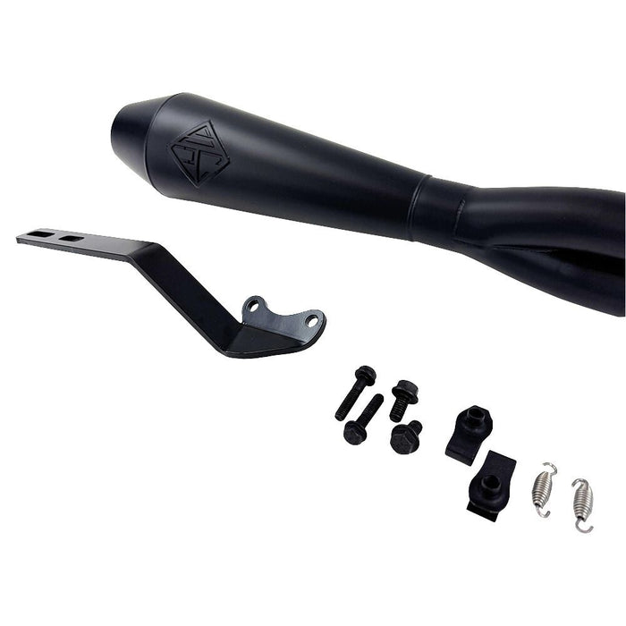 A SP Concepts Lane Splitter Exhaust Dyna 1999-2005 (Black) is sitting on a table.