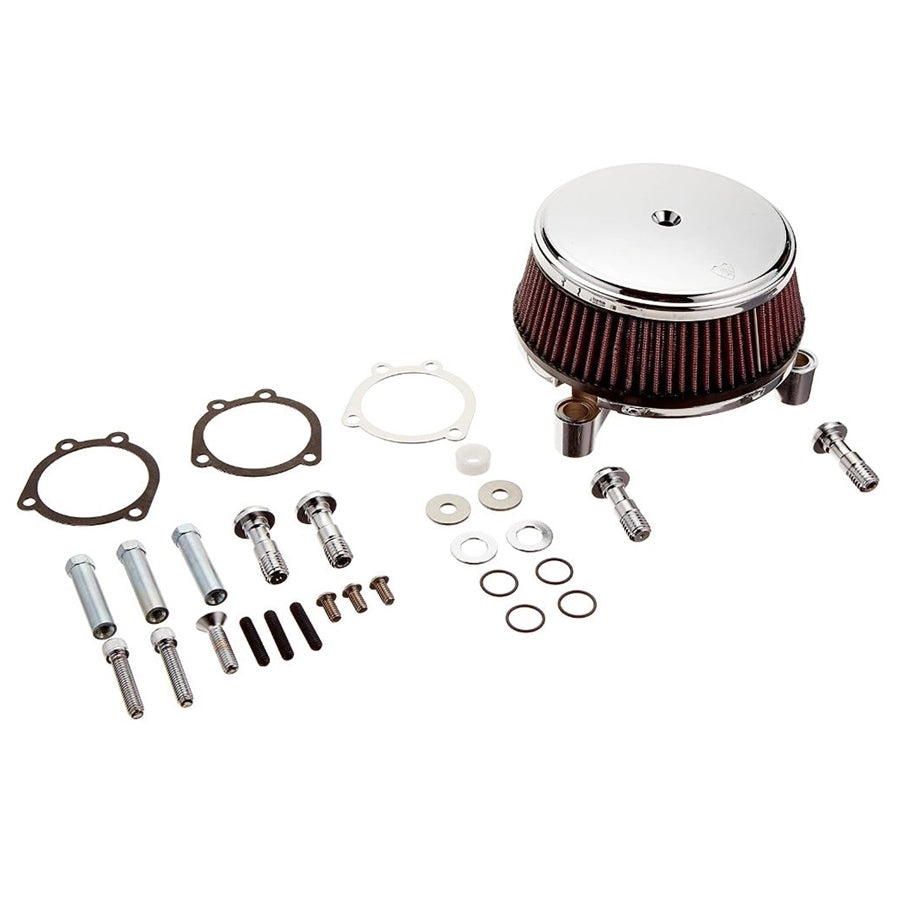 An Arlen Ness chrome Big Sucker Stage 1 Air Filter Kit for a Harley-Davidson Sportster XL motorcycle.