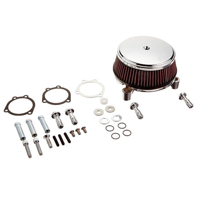 An Arlen Ness chrome Big Sucker Stage 1 Air Filter Kit for a Harley-Davidson Sportster XL motorcycle.