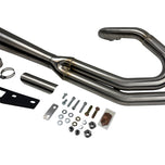 A black motorcycle on a white background, featuring the Road Rage III 2-into-1 Stainless Exhaust by Bassani.