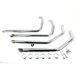 A set of chrome MCM Sportster Drag Pipe Set w/Heat Shields - 1986-2003 Models with a chrome finish for a motorcycle.