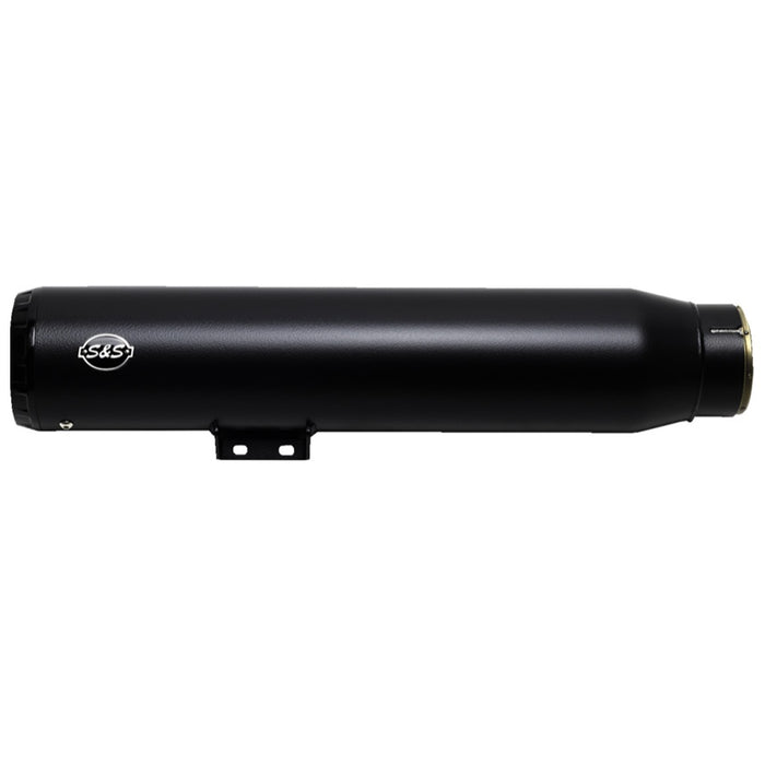 A black S&S 4-1/2" Grand National Slip-On Muffler Harley Nightster RH975 2022-UP on a white background.