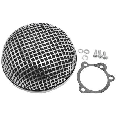 A HardDrive Chrome Mesh Air Cleaner with a gasket and bolts.