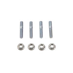 Four metal bolts and four matching nuts from the Wyatt Gatling Exhaust Port Stud and Nut Kit for Harley-Davidson Big Twin and Sportster are arranged in two rows on a white background.