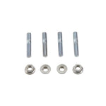 Four metal bolts and four matching nuts from the Wyatt Gatling Exhaust Port Stud and Nut Kit for Harley-Davidson Big Twin and Sportster are arranged in two rows on a white background.