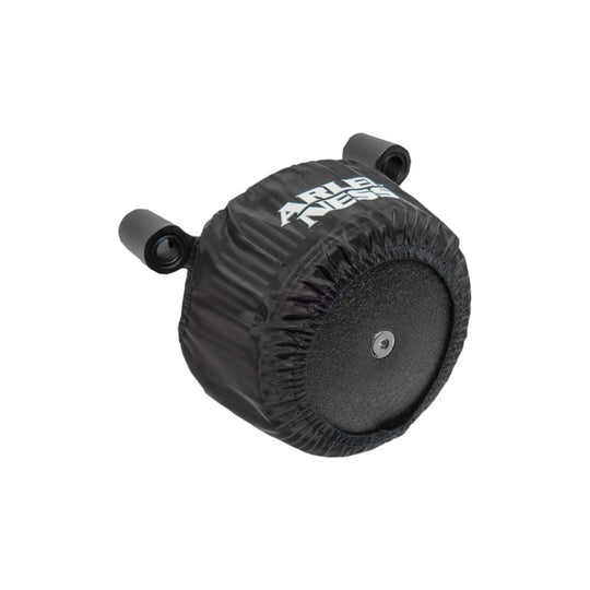 A black cover for a black wheel on a white background, like the Rain Sock for Stage 1 Arlen Ness Big Suckers from Arlen Ness.