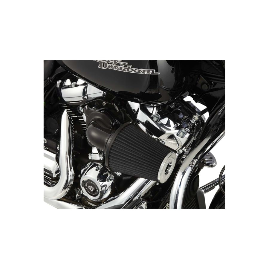 Close-up of a Arlen Ness Monster Sucker Air Cleaner Kit For Harley 17-UP M8 Models - Black installed on a Harley 17-UP M8 Models motorcycle engine.
