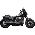 Black cruiser-style Harley-Davidson Softail (2018-2024) with low seat and wide tires, featuring an S&S Cycle Superstreet 2-Into-1 50-State-Legal Exhaust, shown side view on a white background.
