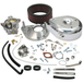 S&S Cycle Super E Carburetor Kit for 1979-1984 Harley-Davidson Big Twin includes metal parts, hoses, screws, gaskets, and a round air filter, all displayed on a white background.