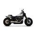 A black Harley Davidson M8 Softail motorcycle on a white background, showcasing the high quality materials used in the Two Brothers Comp S Stainless 2 into 1 Exhaust for Harley Davidson M8 Softail.