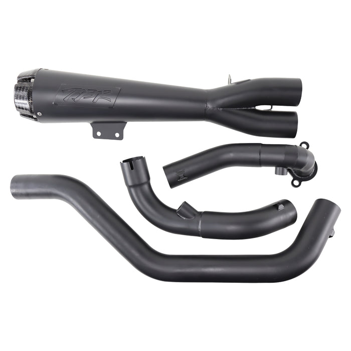 A black Two Brothers Comp S Black 2 into 1 Exhaust for Harley Nightster RH975 2022-UP on a white background.