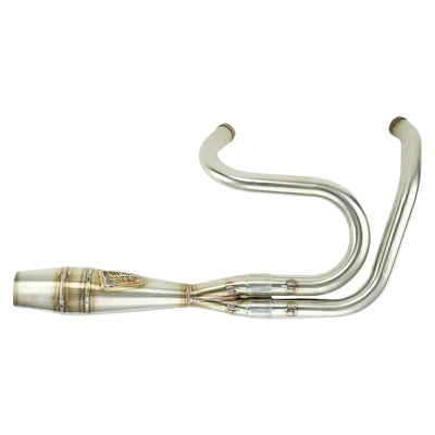 A Sawicki Speed stainless steel Cannon 2 into 1 Pipe '91-'17 Dyna Models exhaust pipe for Dyna Models motorcycle.