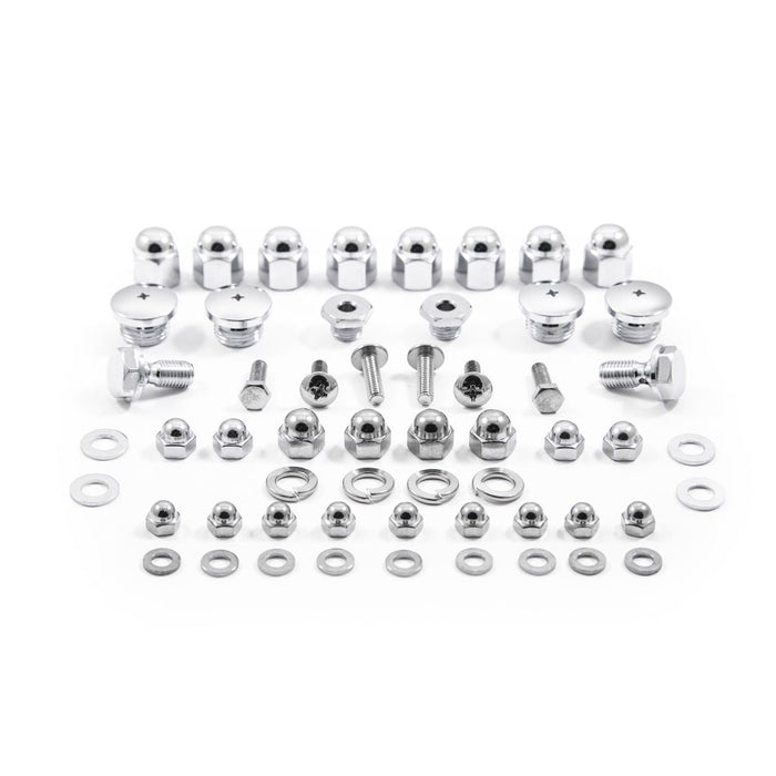 The XS-Performance Yamaha XS650 Top End Fastener Set (1972–1983) includes organized metal bolts, nuts, and washers—ideal for your engine&