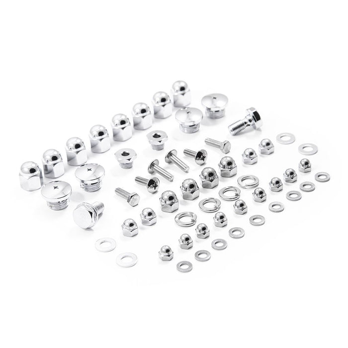 The XS-Performance Yamaha XS650 Top End Fastener Set (1972–1983) includes organized metal bolts, nuts, and washers—ideal for your engine&