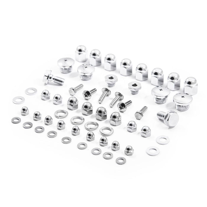 The XS-Performance Yamaha XS650 Top End Fastener Set (1972–1983) includes organized metal bolts, nuts, and washers—ideal for your engine&