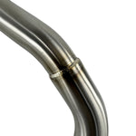 A blue and black cruiser motorcycle with white accents is shown in side profile on a white background, featuring the Bassani 2-into-1 Stainless Exhaust with Super Bike Muffler for 2018–2024 Harley-Davidson Low Rider ST, Heritage, and Sport Glide.
