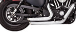 A close up of a motorcycle with Vance & Hines Shortshots Staggered Exhaust System 2014-2021 Sportster - Chrome exhaust pipes from the exhaust system.